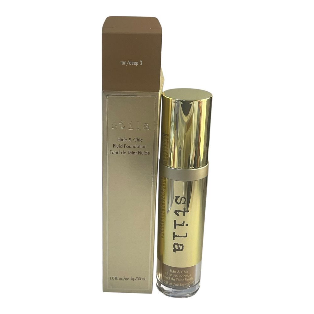 STILA HIDE & CHIC FLUID FOUNDATION !  1.0 FL OZ LIQUID . NEW IN BOX.  TAN DEEP 3